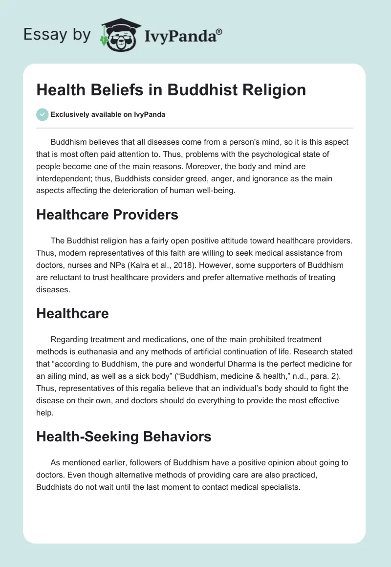 Health Beliefs in Buddhist Religion. Page 1