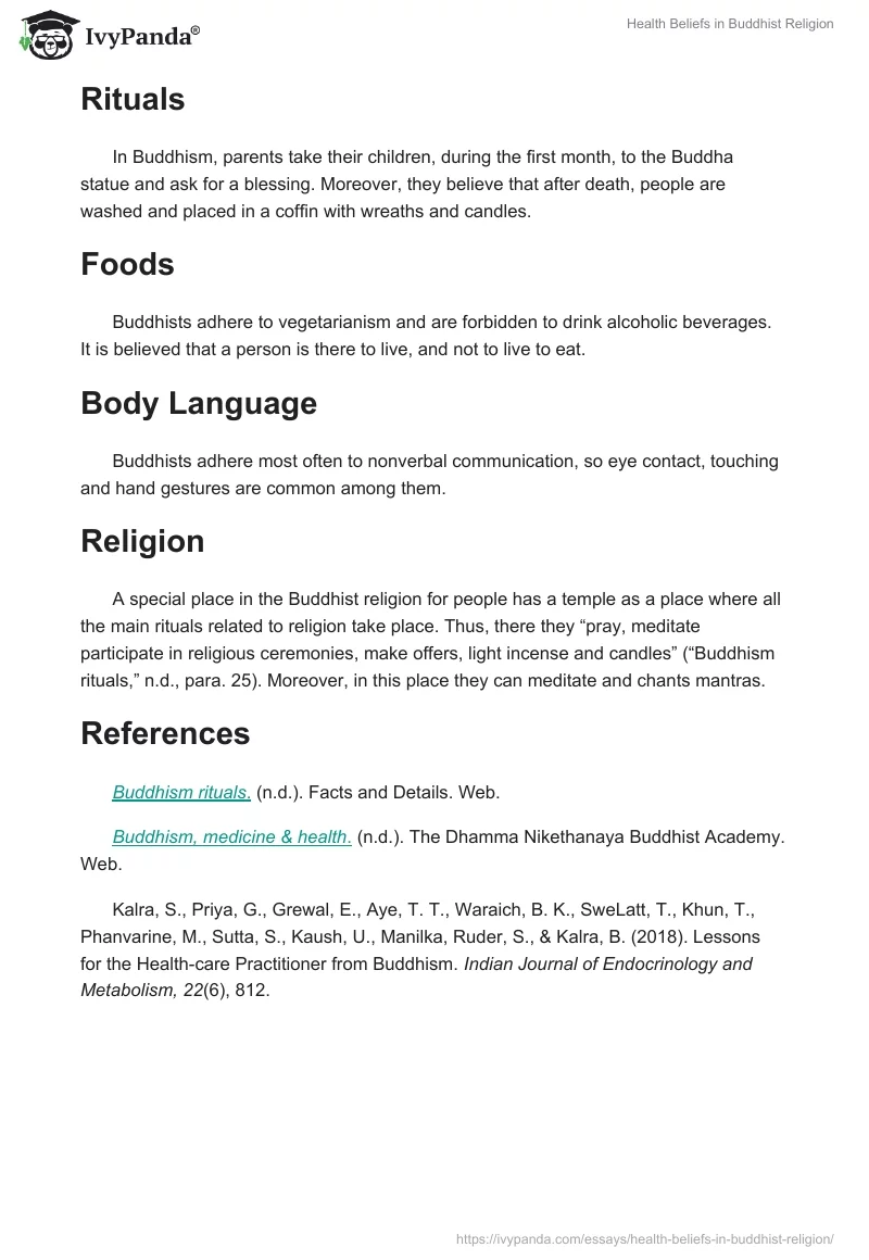 Health Beliefs in Buddhist Religion. Page 2