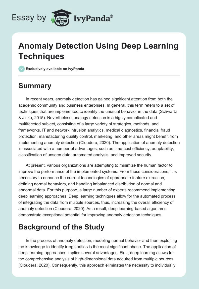 Anomaly Detection Using Deep Learning Techniques. Page 1