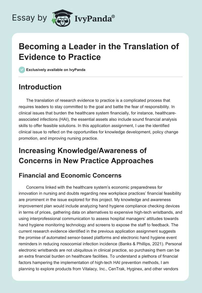Becoming a Leader in the Translation of Evidence to Practice. Page 1