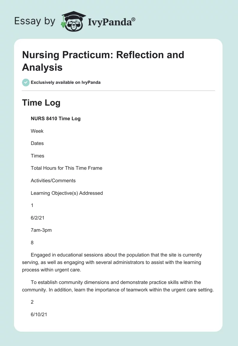 Nursing Practicum: Reflection and Analysis. Page 1