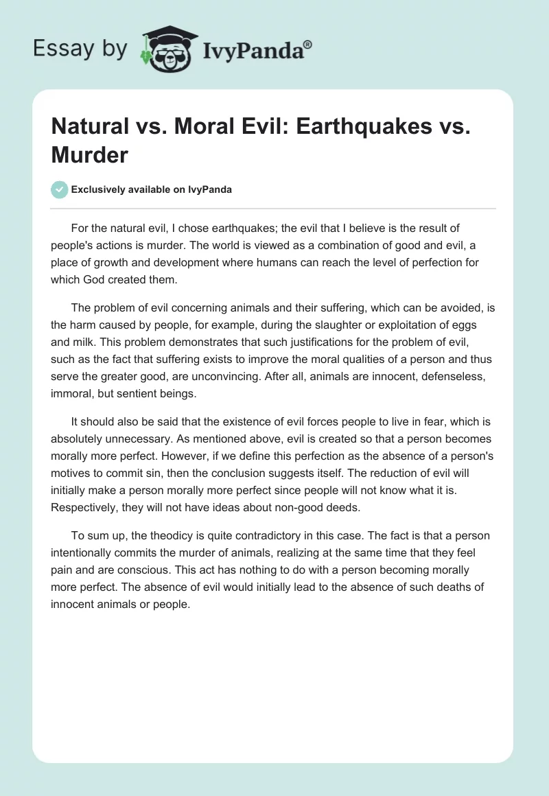 Natural vs. Moral Evil: Earthquakes vs. Murder. Page 1
