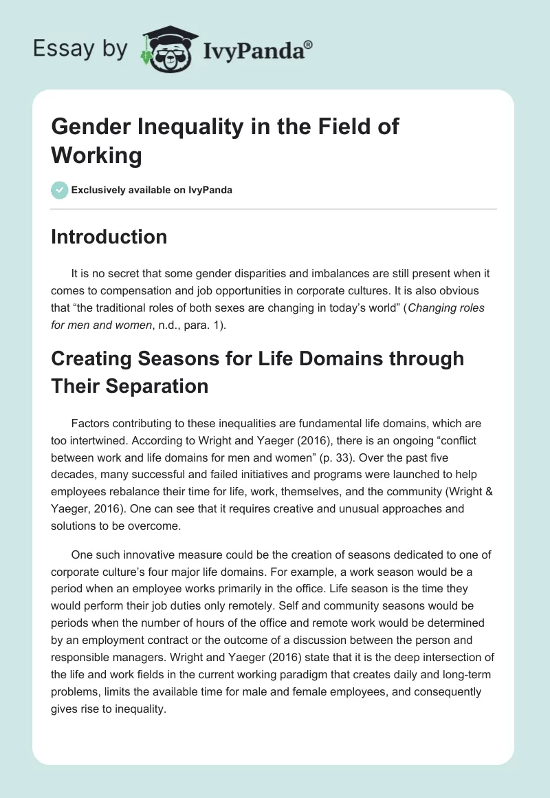 Gender Inequality in the Field of Working. Page 1