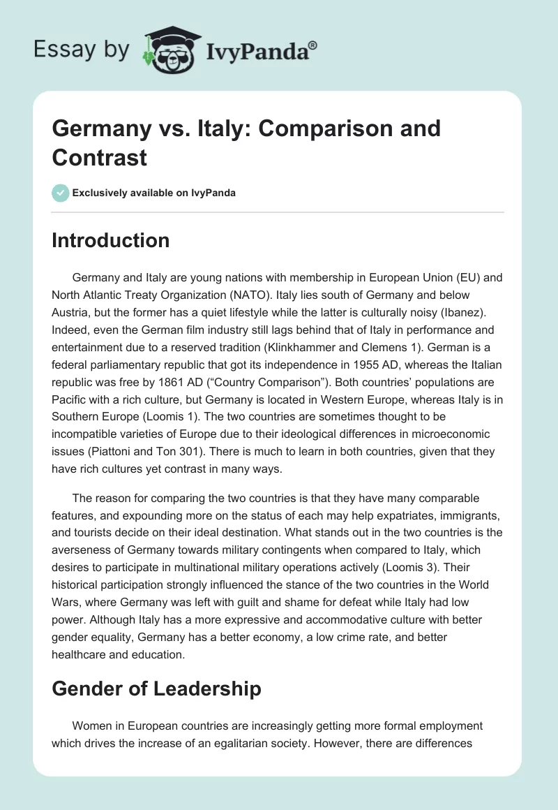 Germany vs. Italy: Comparison and Contrast. Page 1