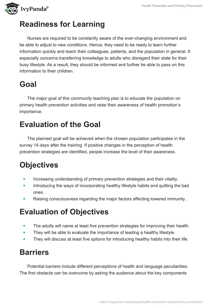 Health Promotion and Primary Prevention. Page 2
