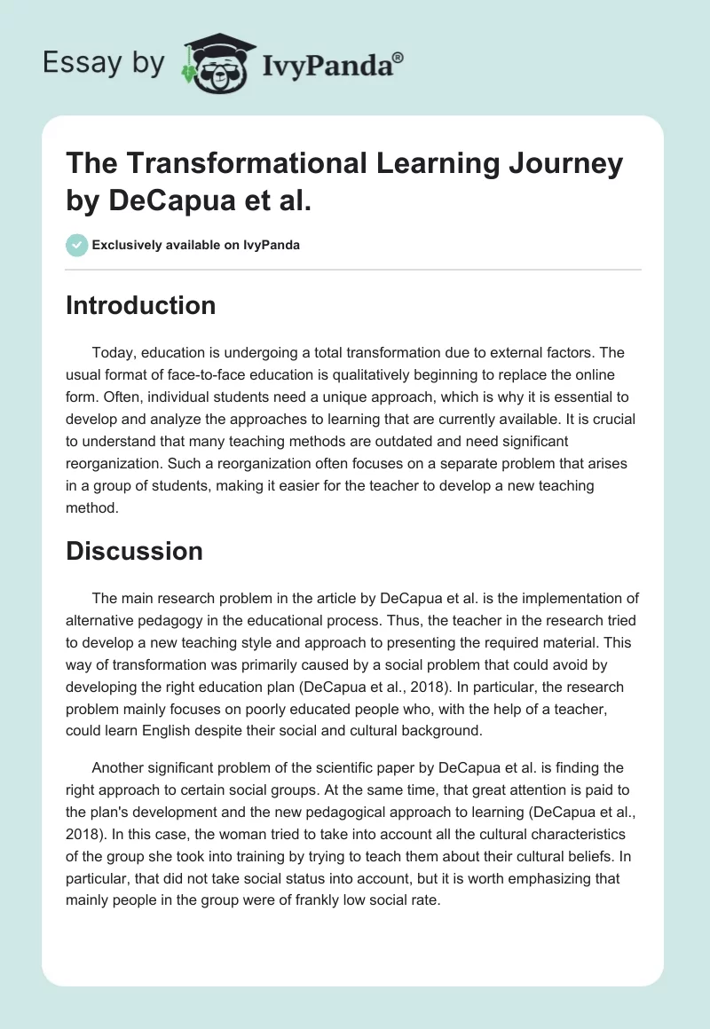 The Transformational Learning Journey by DeCapua et al.. Page 1