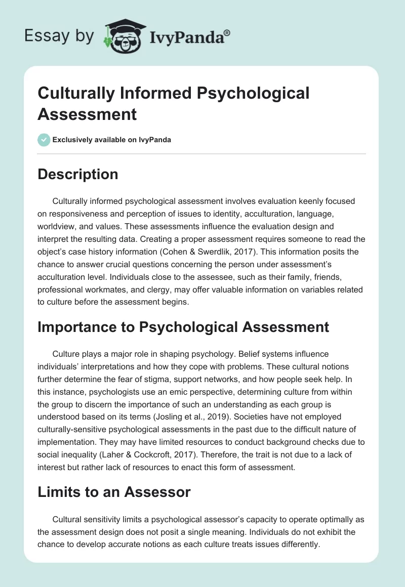 Culturally Informed Psychological Assessment. Page 1
