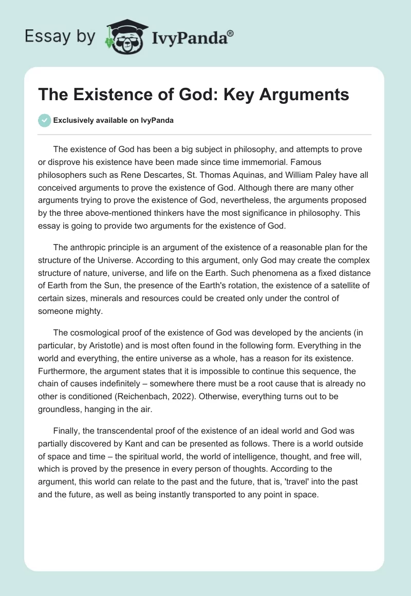 The Existence of God: Key Arguments. Page 1