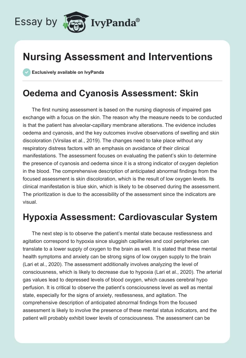 Nursing Assessment and Interventions. Page 1