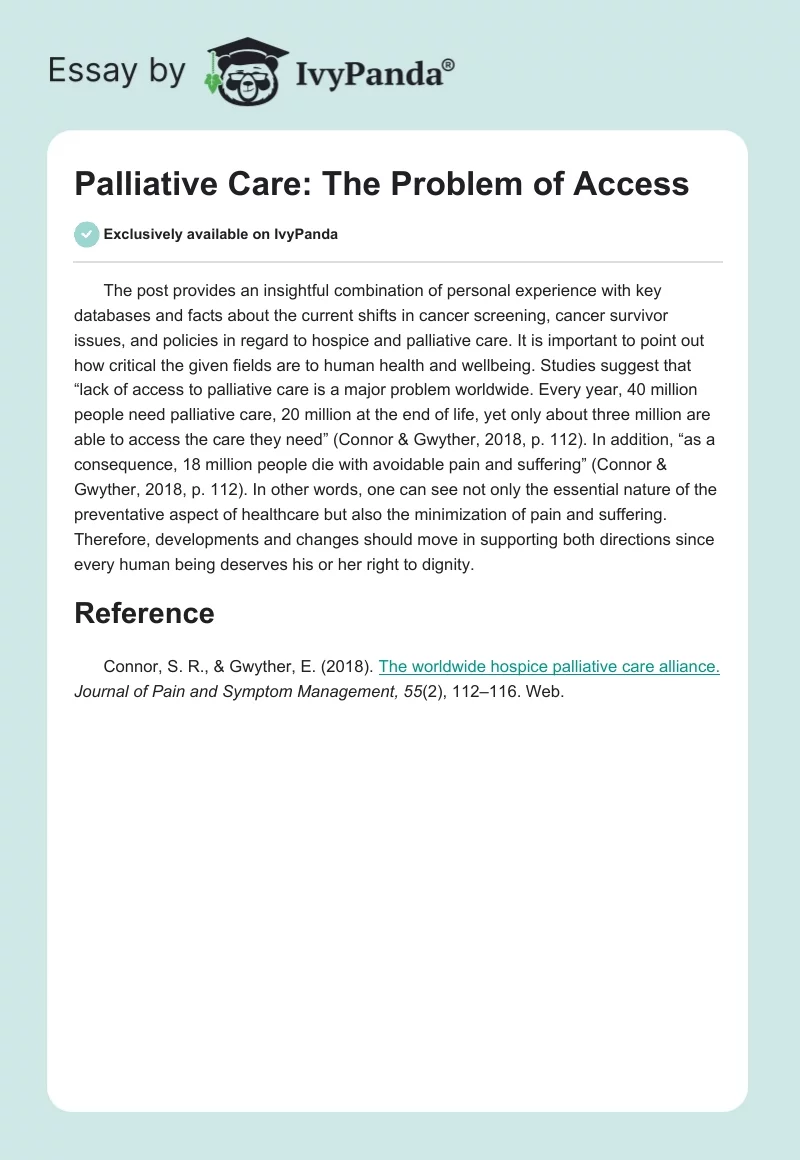 Palliative Care: The Problem of Access. Page 1