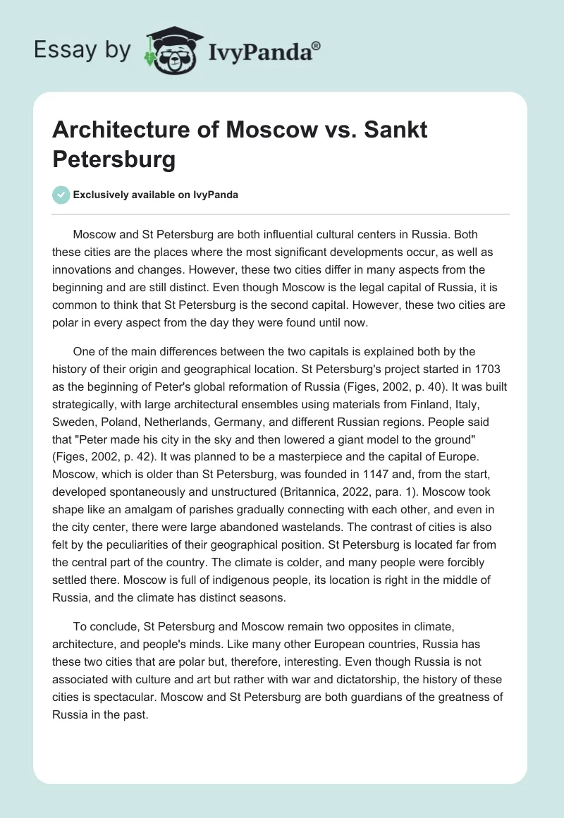 Architecture of Moscow vs. Sankt Petersburg. Page 1