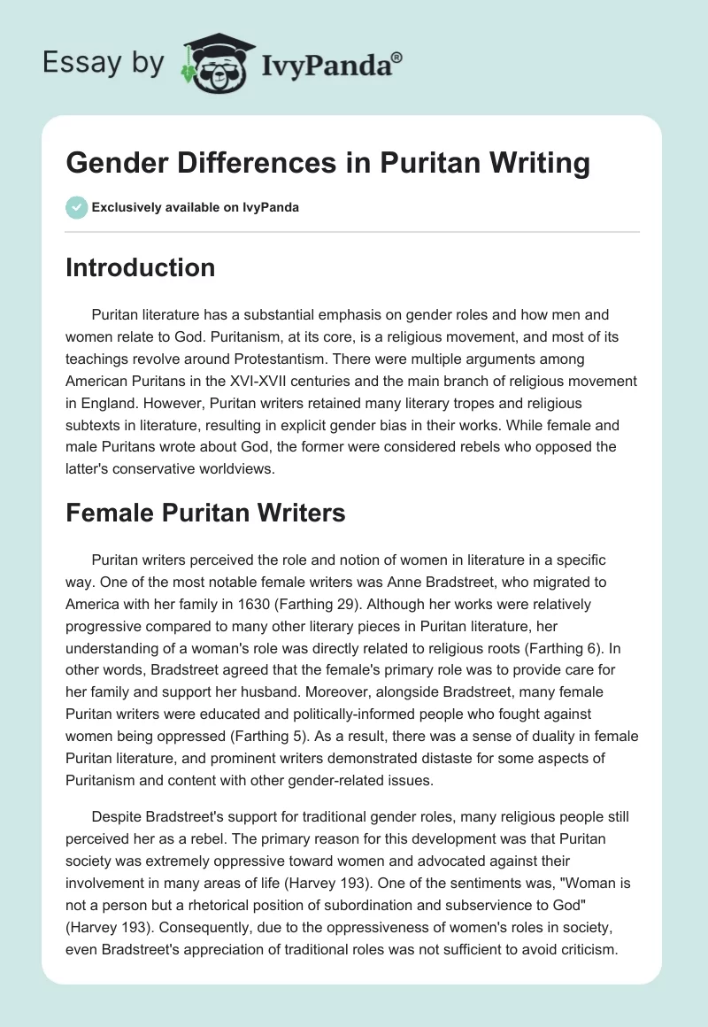 Gender Differences in Puritan Writing. Page 1