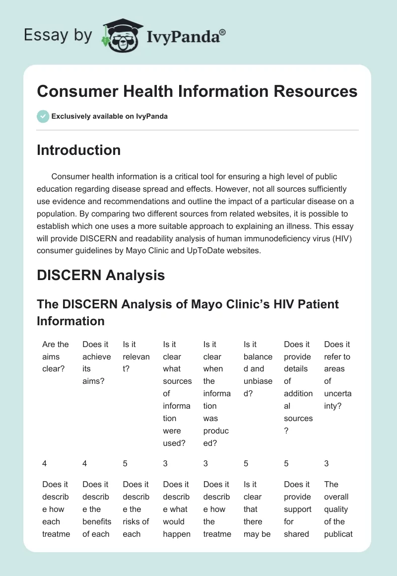 Consumer Health Information Resources. Page 1