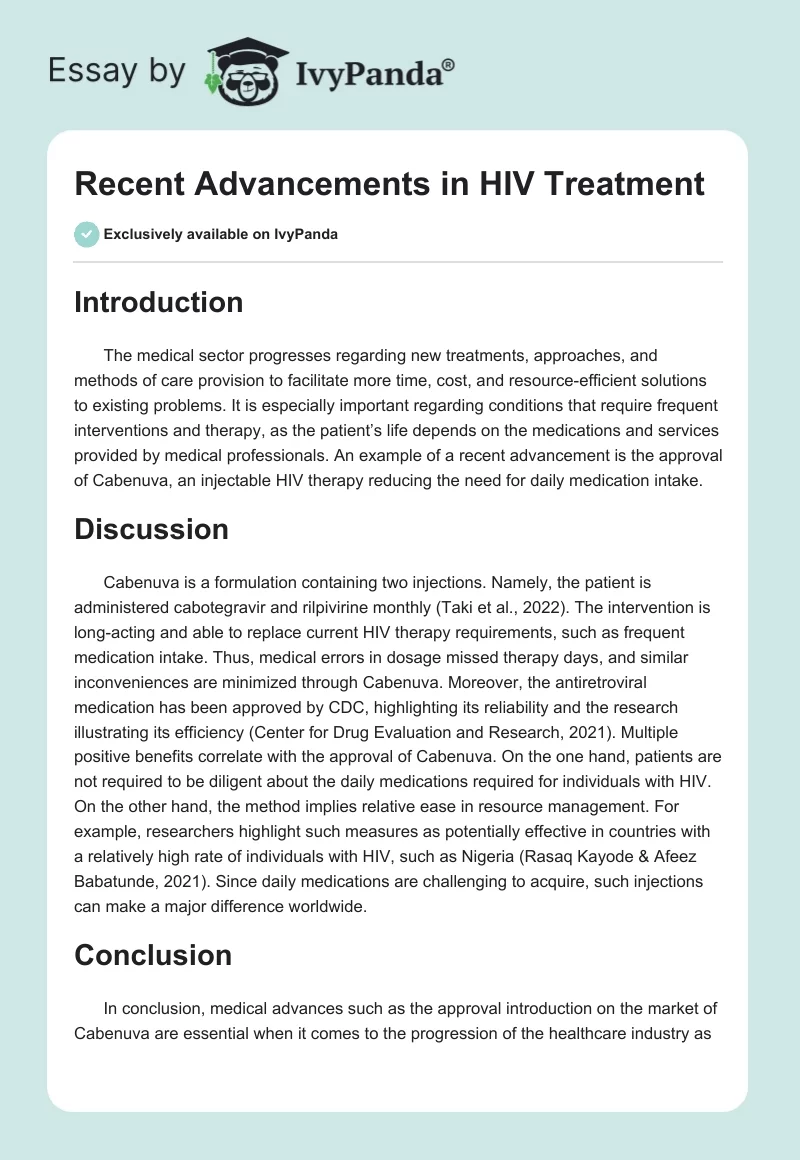 Recent Advancements in HIV Treatment. Page 1