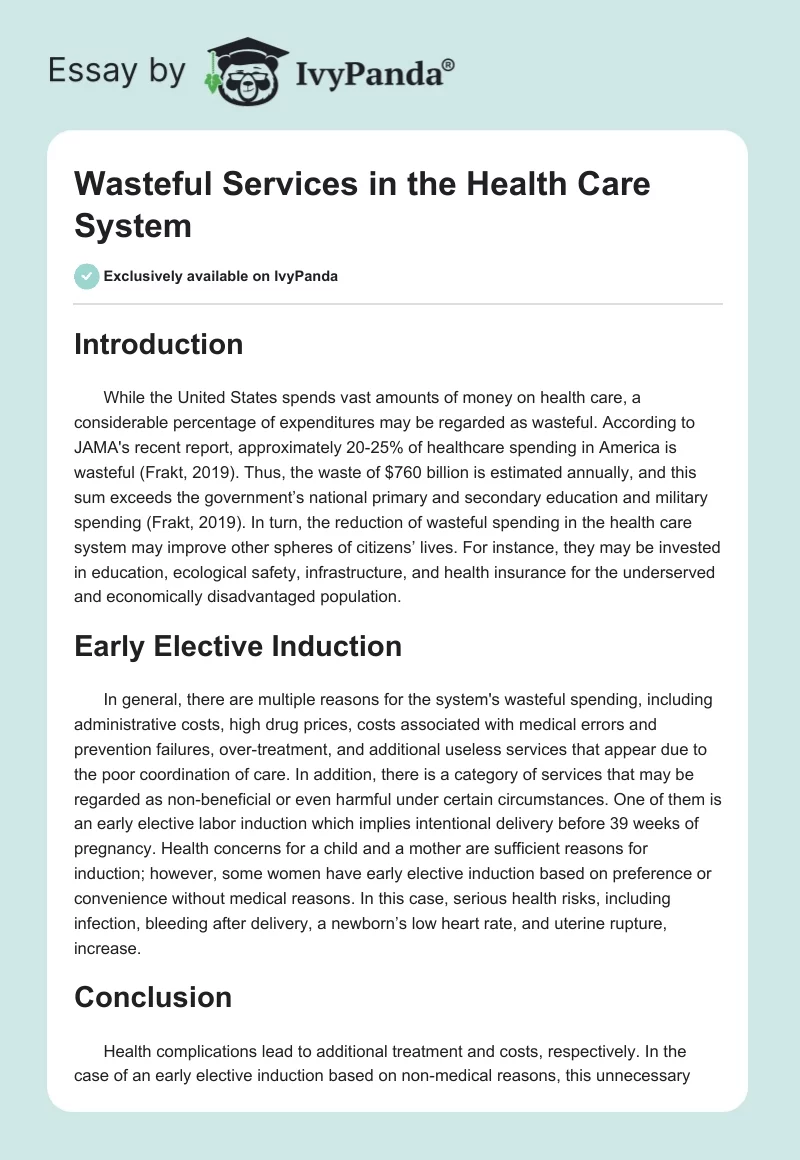 Wasteful Services in the Health Care System. Page 1