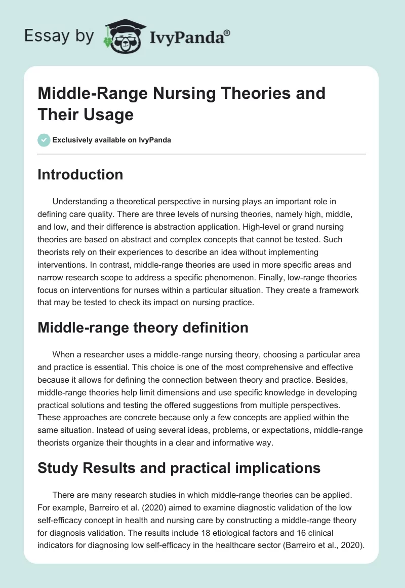 Middle-Range Nursing Theories and Their Usage. Page 1