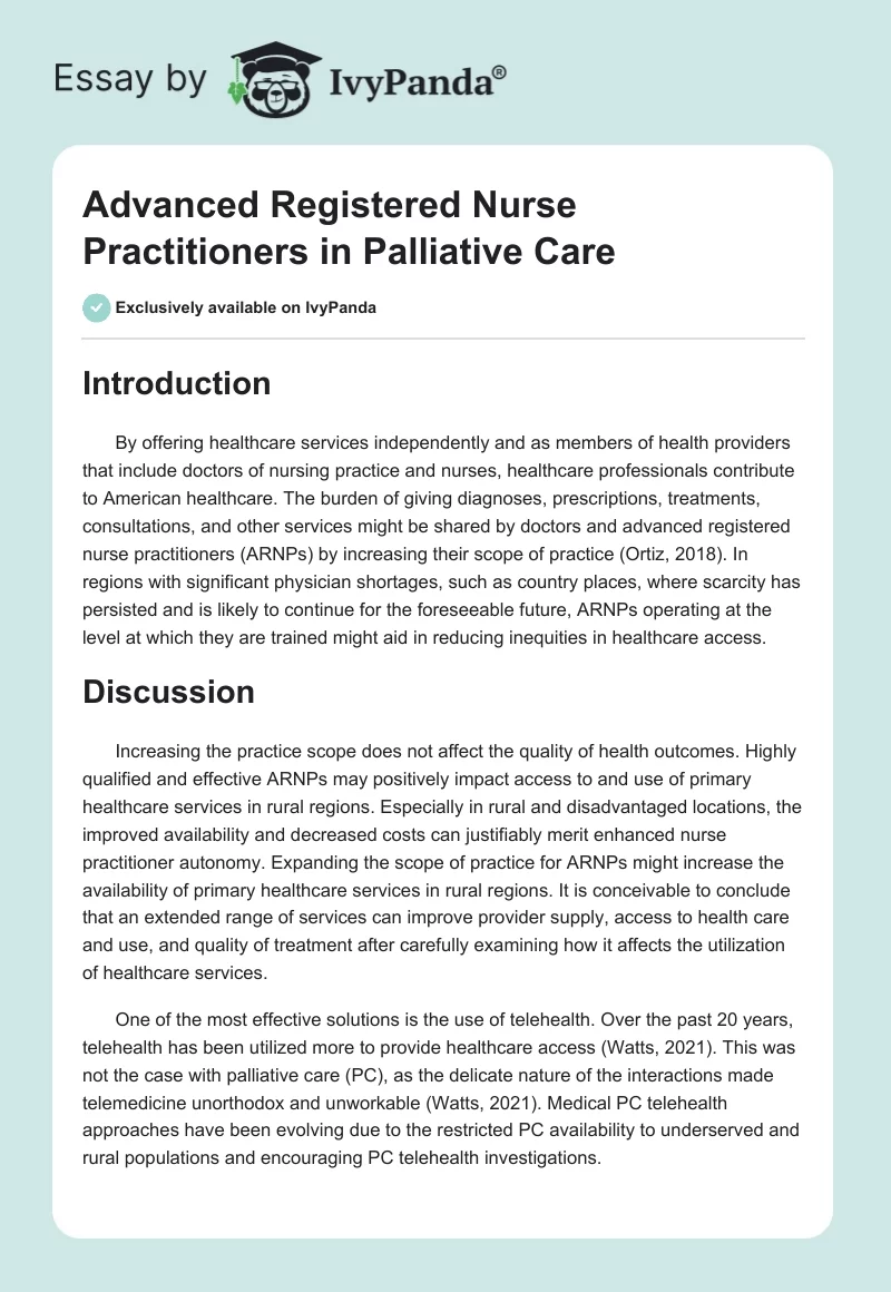 Advanced Registered Nurse Practitioners in Palliative Care. Page 1