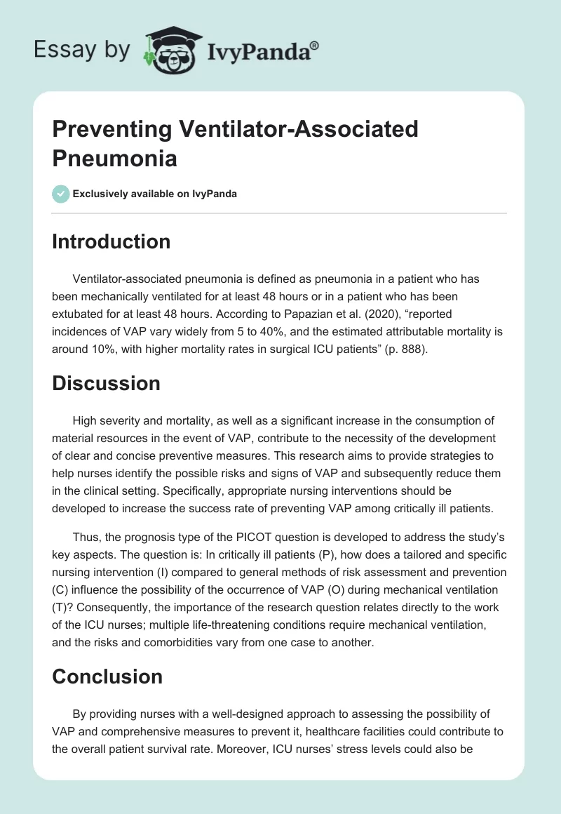 Preventing Ventilator-Associated Pneumonia. Page 1
