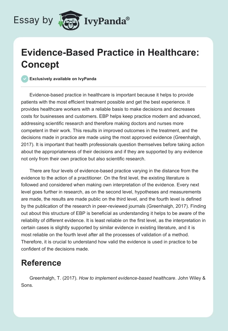 Evidence-Based Practice in Healthcare: Concept. Page 1