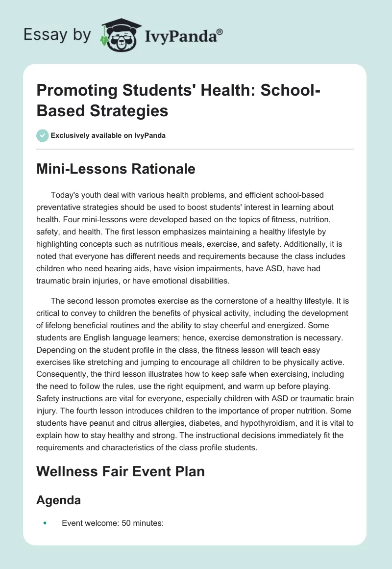 Promoting Students' Health: School-Based Strategies. Page 1