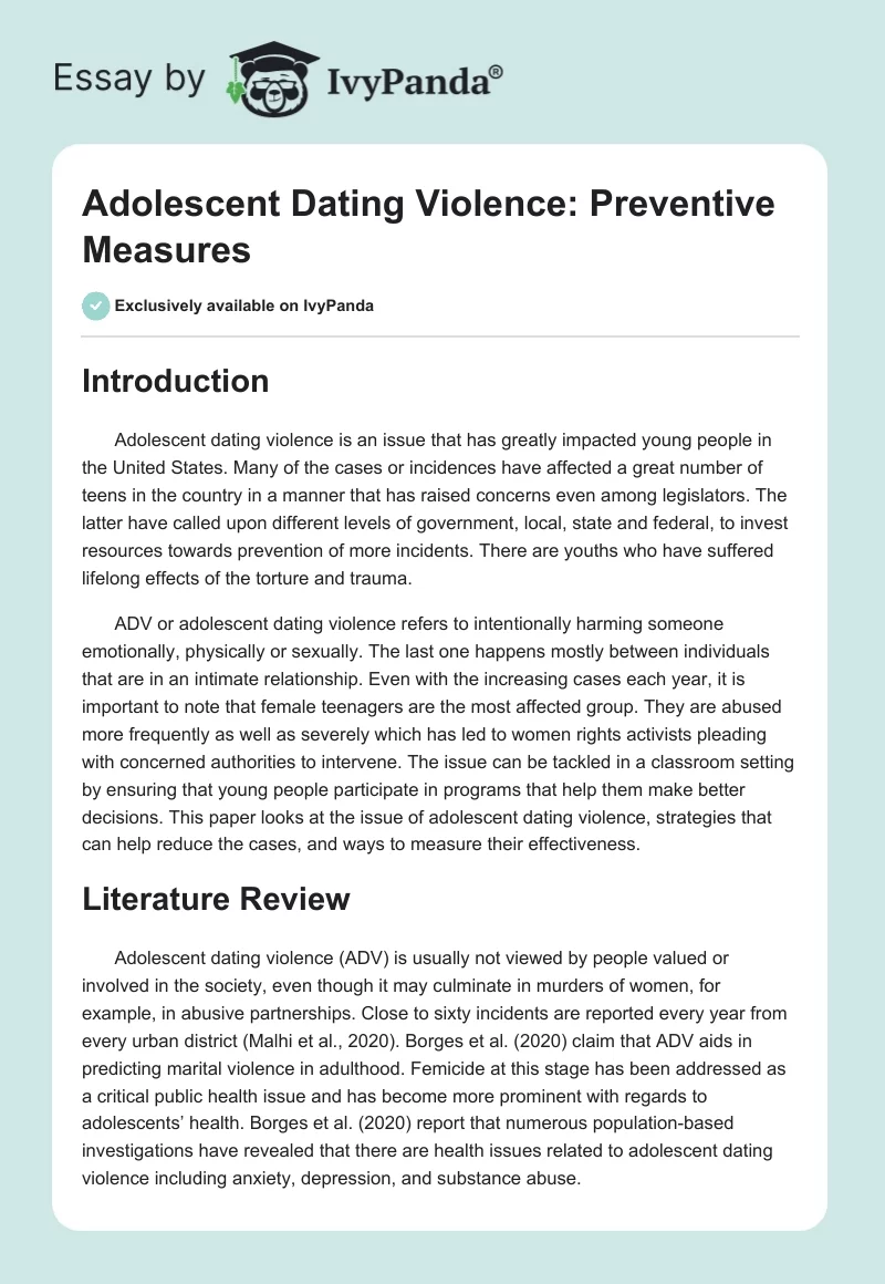 Adolescent Dating Violence: Preventive Measures. Page 1