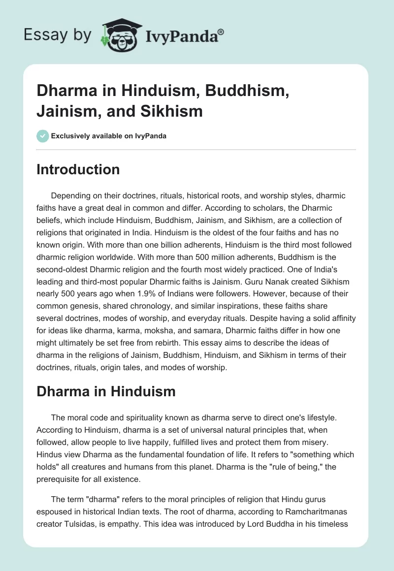 Dharma in Hinduism, Buddhism, Jainism, and Sikhism. Page 1