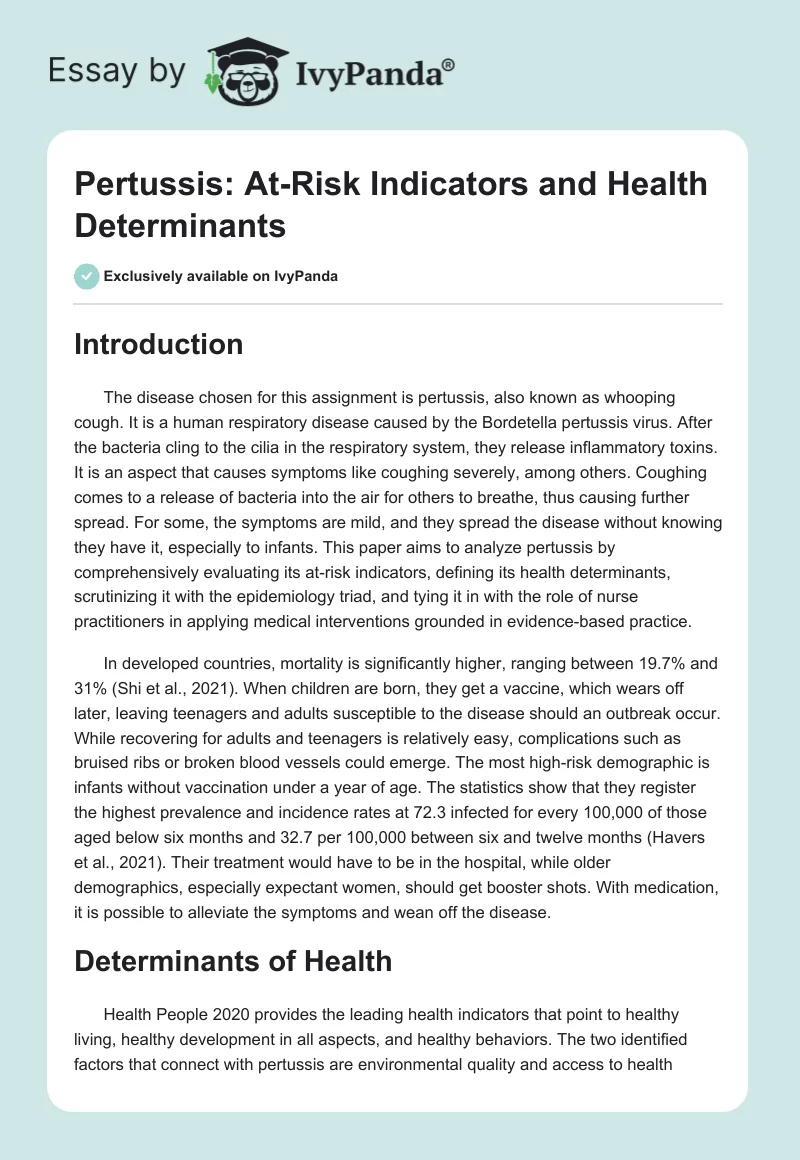 Pertussis: At-Risk Indicators and Health Determinants. Page 1