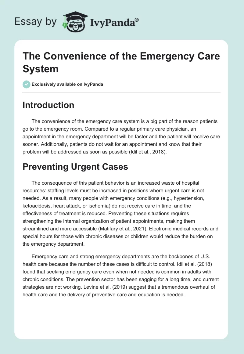 The Convenience of the Emergency Care System. Page 1
