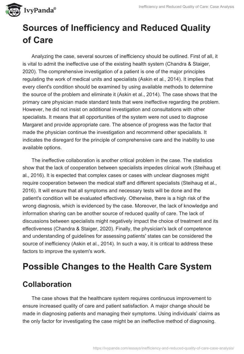 Inefficiency and Reduced Quality of Care: Case Analysis. Page 2