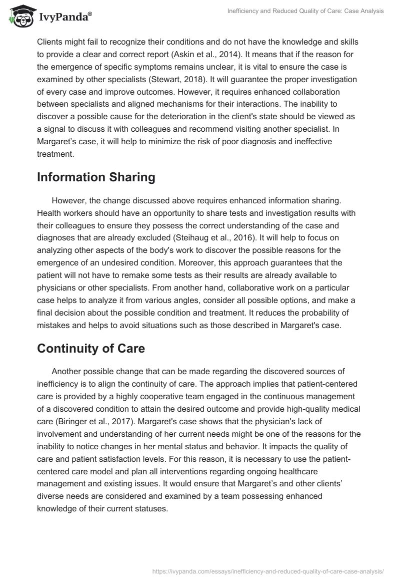 Inefficiency and Reduced Quality of Care: Case Analysis. Page 3