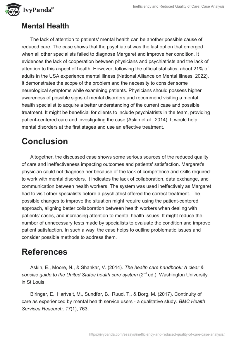Inefficiency and Reduced Quality of Care: Case Analysis. Page 4