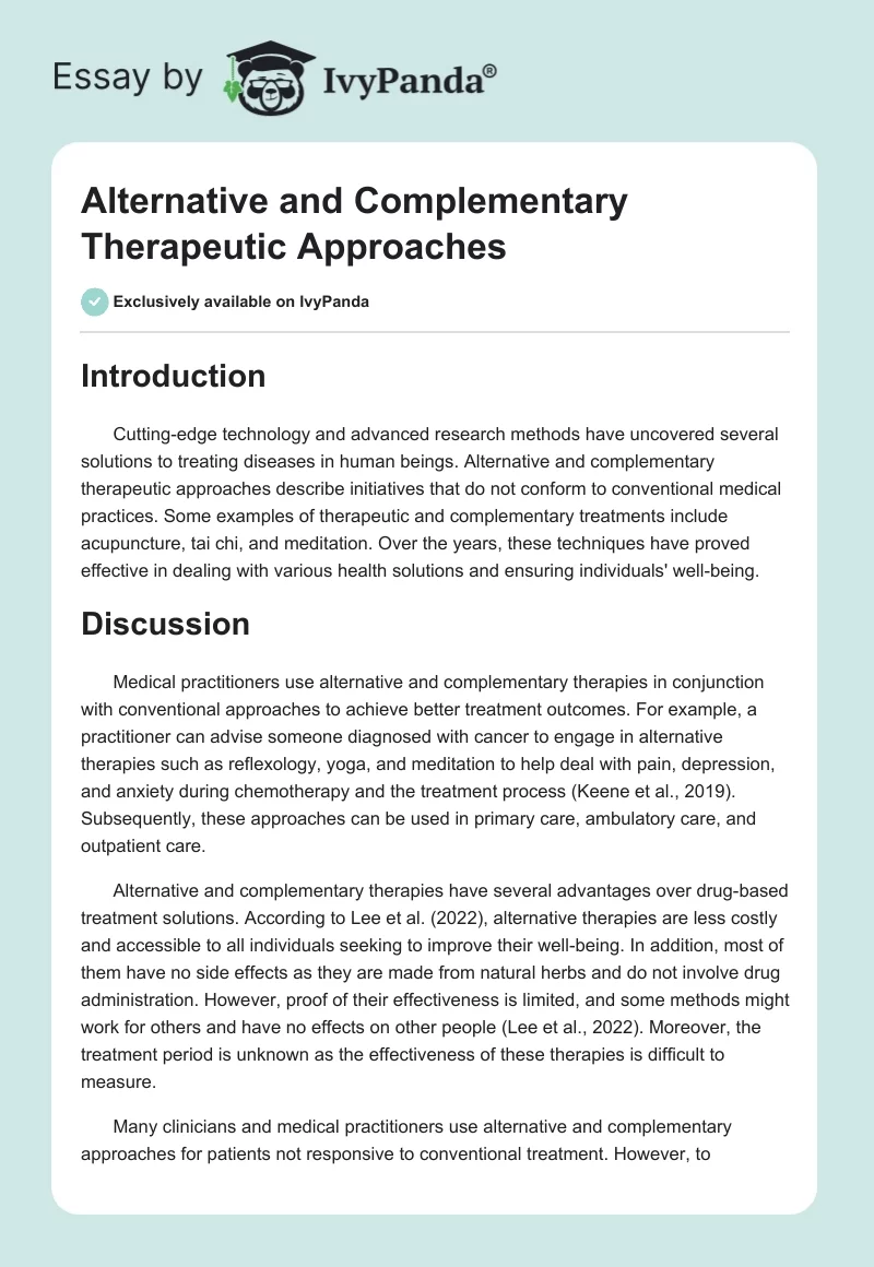 Alternative and Complementary Therapeutic Approaches. Page 1
