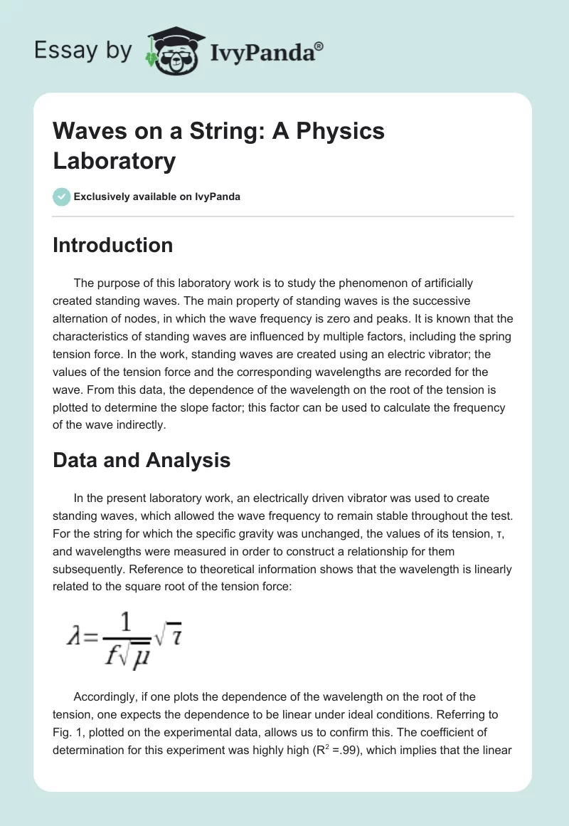 Waves on a String: A Physics Laboratory. Page 1