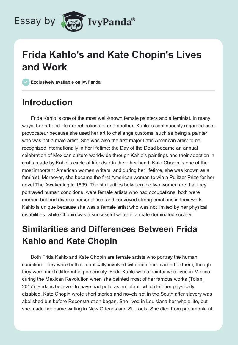 Frida Kahlo's and Kate Chopin's Lives and Work. Page 1