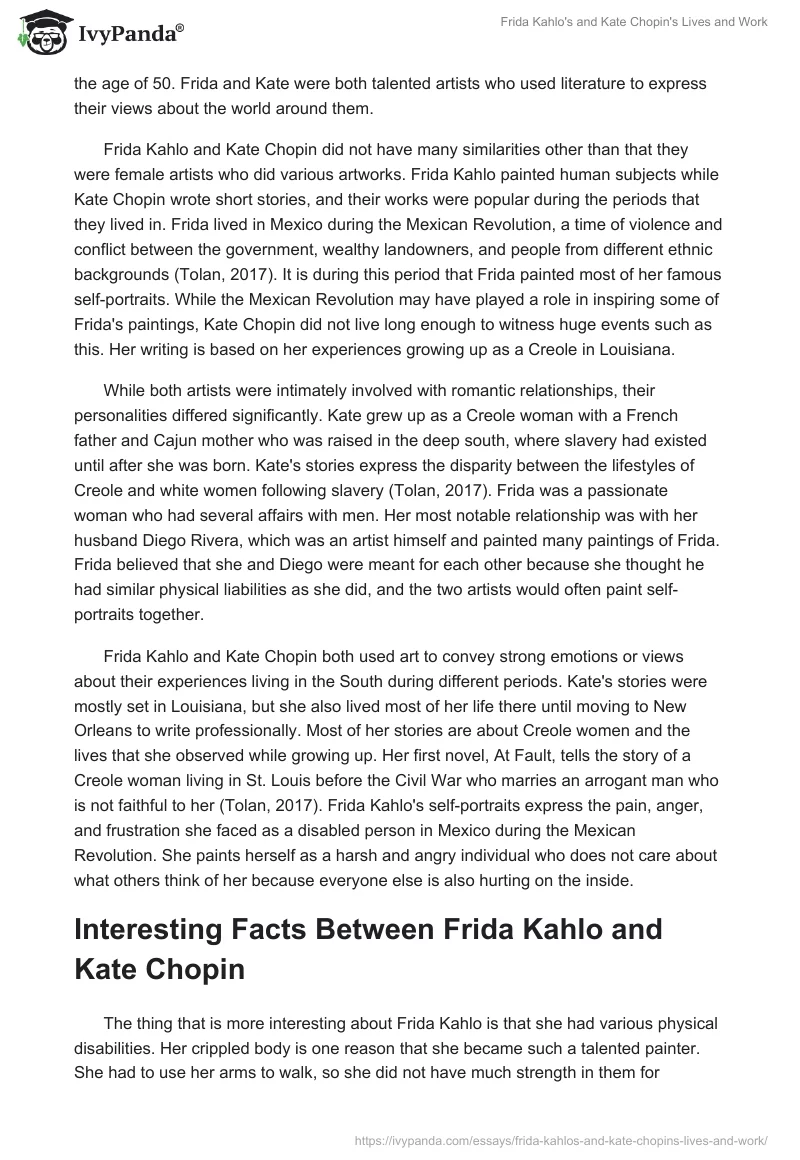 Frida Kahlo's and Kate Chopin's Lives and Work. Page 2