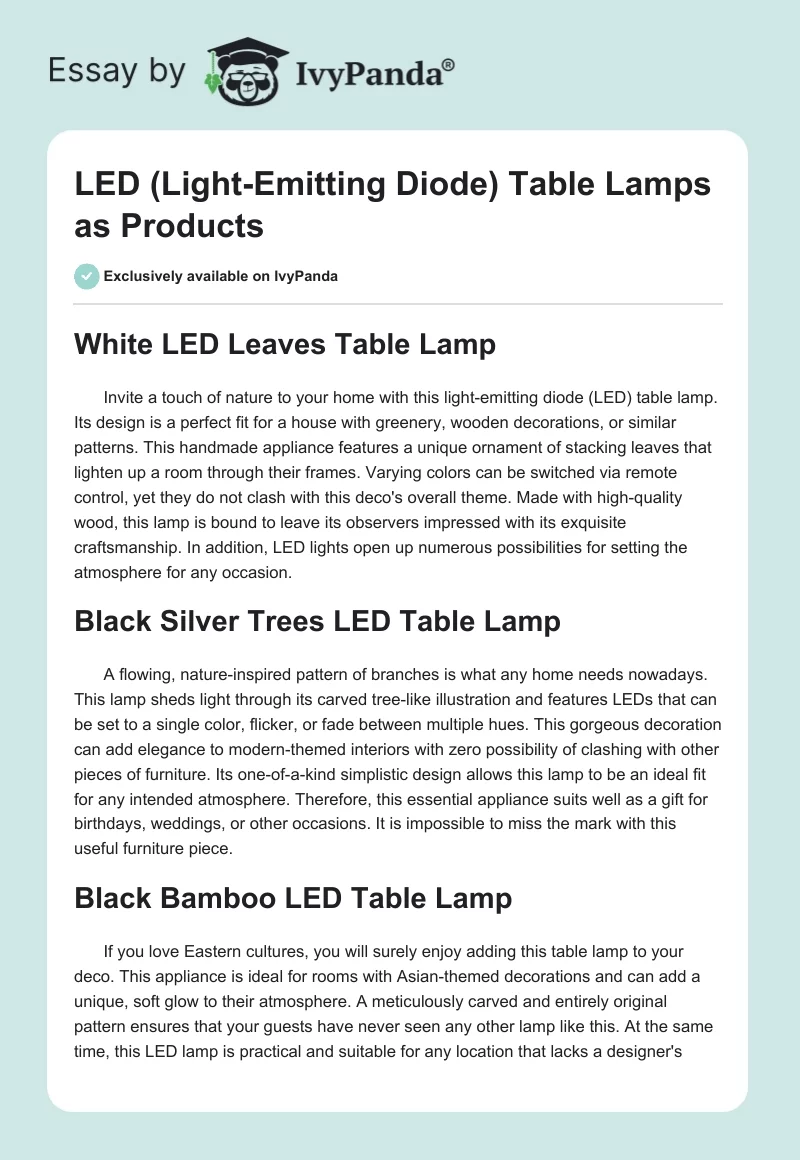 LED (Light-Emitting Diode) Table Lamps as Products. Page 1