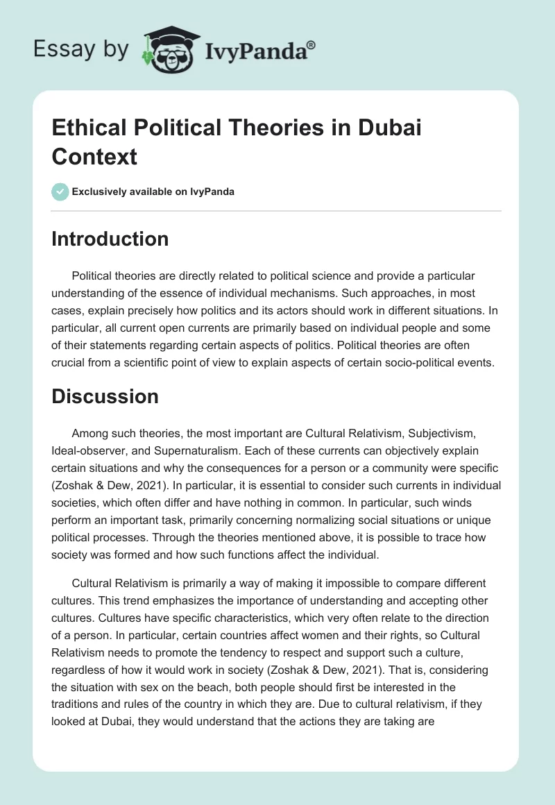 Ethical Political Theories in Dubai Context. Page 1
