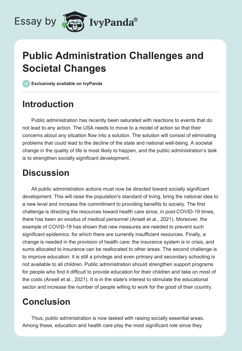 Public Administration Challenges and Societal Changes. Page 1