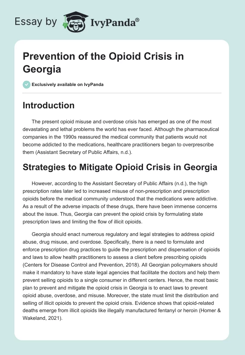 Prevention of the Opioid Crisis in Georgia. Page 1
