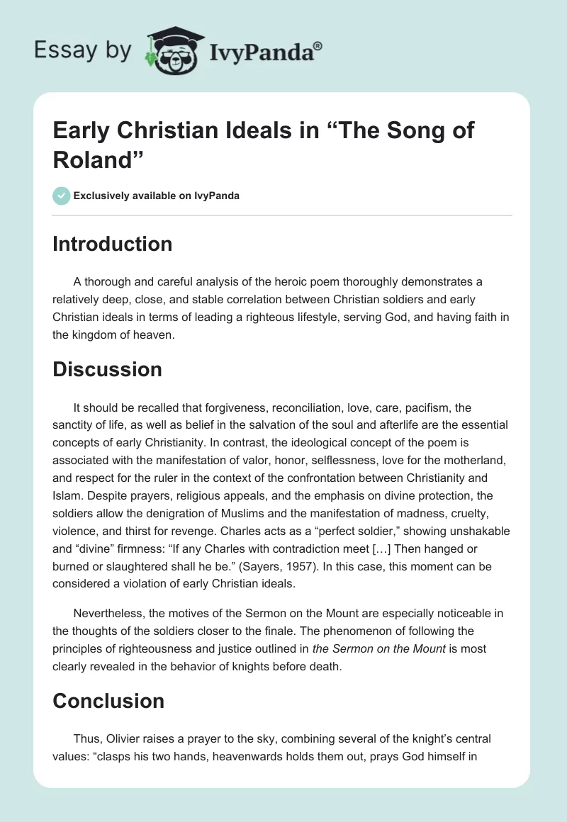 Early Christian Ideals in “The Song of Roland”. Page 1