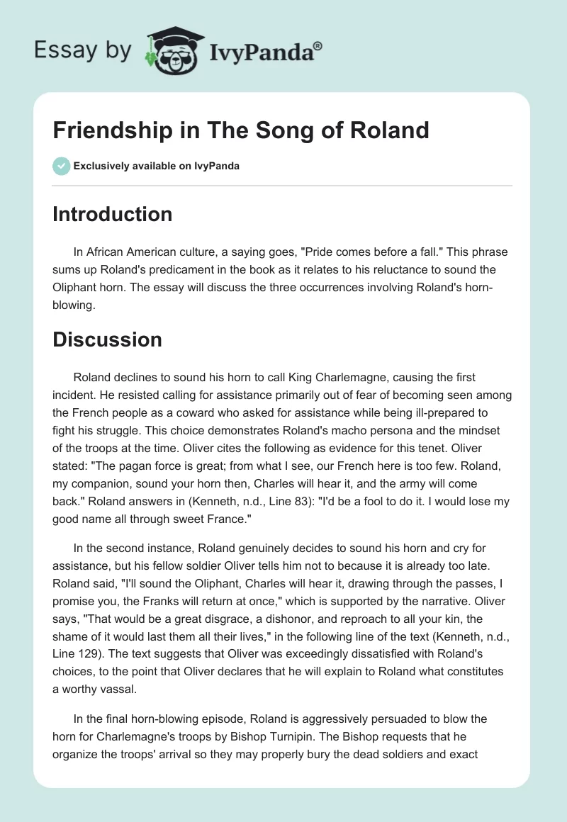 Friendship in "The Song of Roland". Page 1