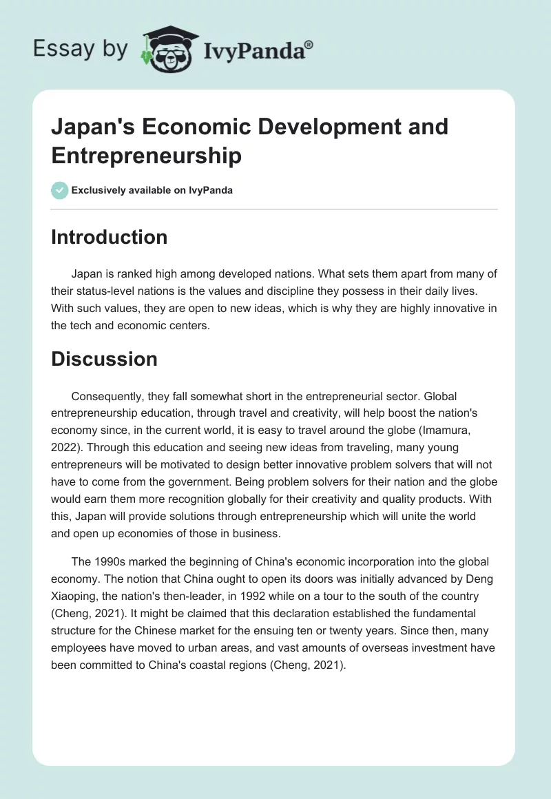 Japan's Economic Development and Entrepreneurship. Page 1