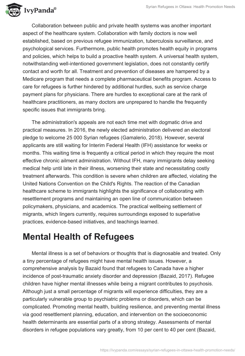 Syrian Refugees in Ottawa: Health Promotion Needs. Page 2