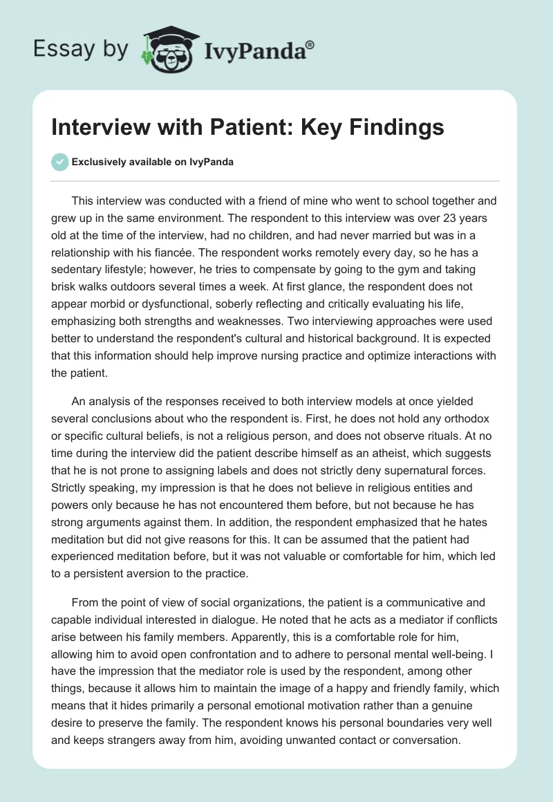 Interview with Patient: Key Findings. Page 1