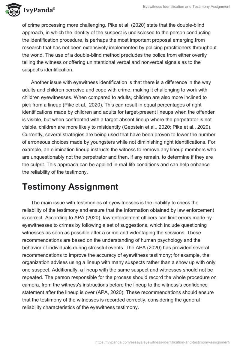 Eyewitness Identification and Testimony Assignment. Page 4