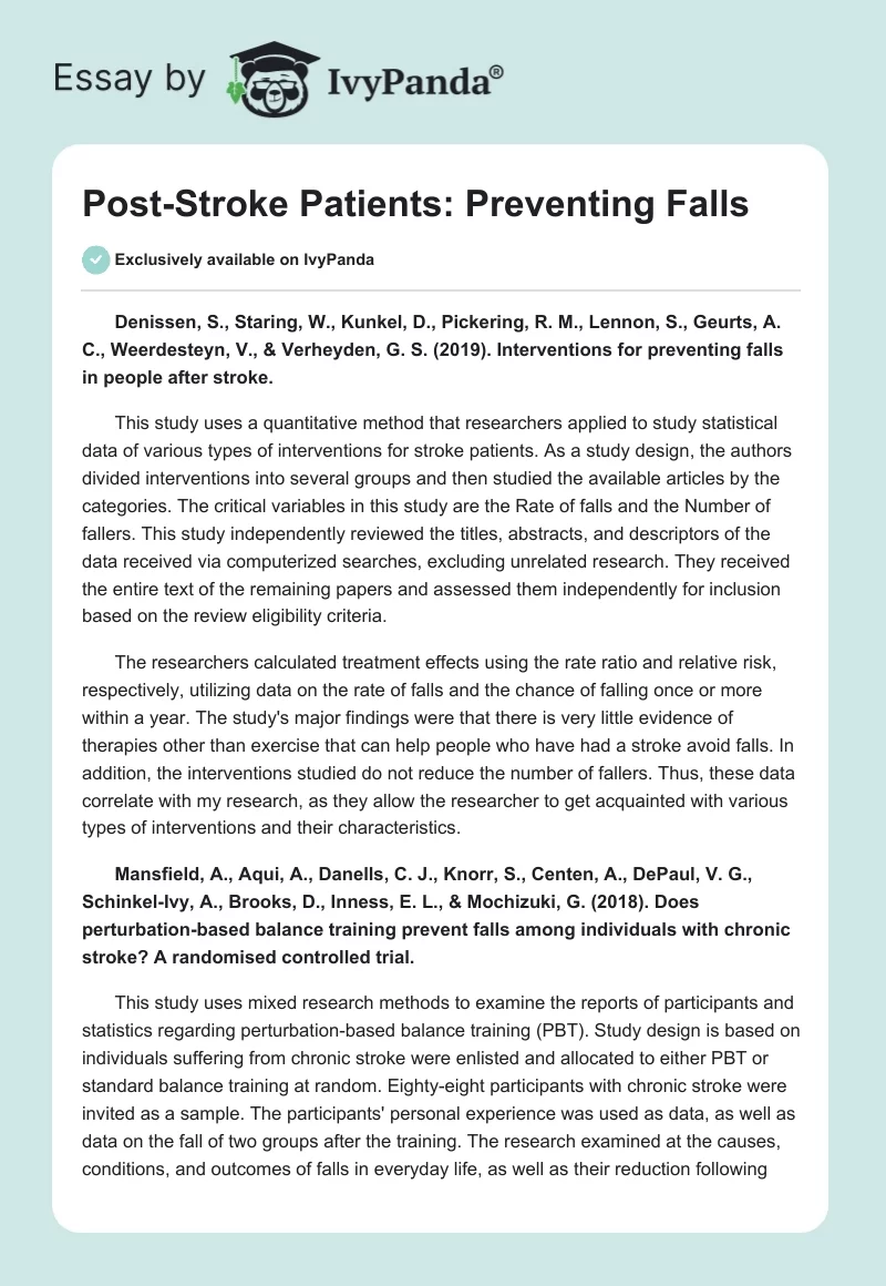 Post-Stroke Patients: Preventing Falls. Page 1