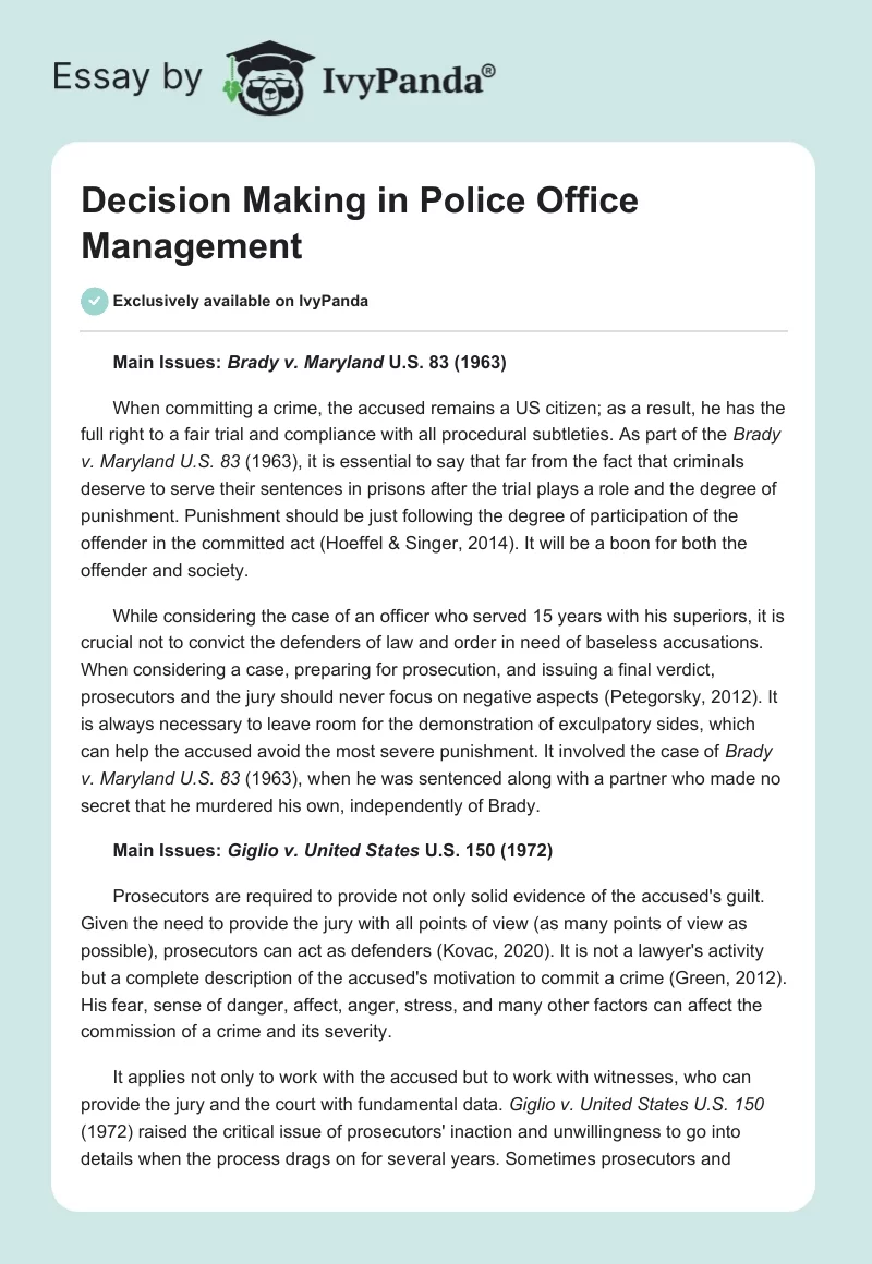 Decision Making in Police Office Management. Page 1
