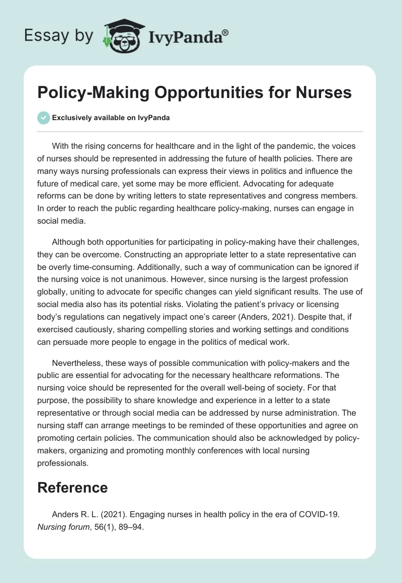 Policy-Making Opportunities for Nurses. Page 1