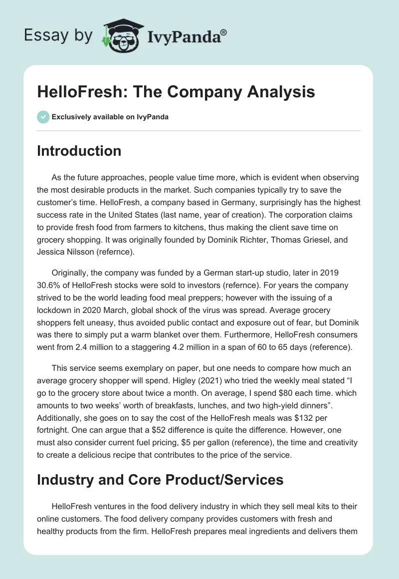 HelloFresh: The Company Analysis. Page 1