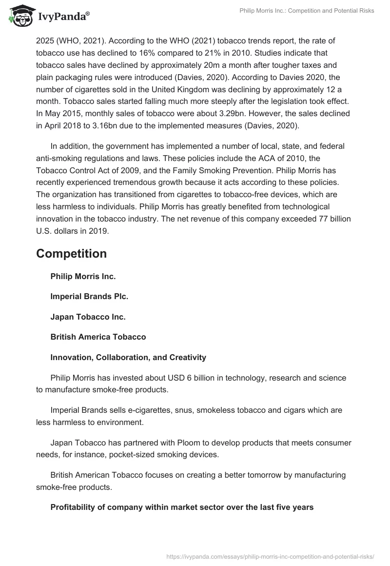 Philip Morris Inc.: Competition and Potential Risks. Page 2